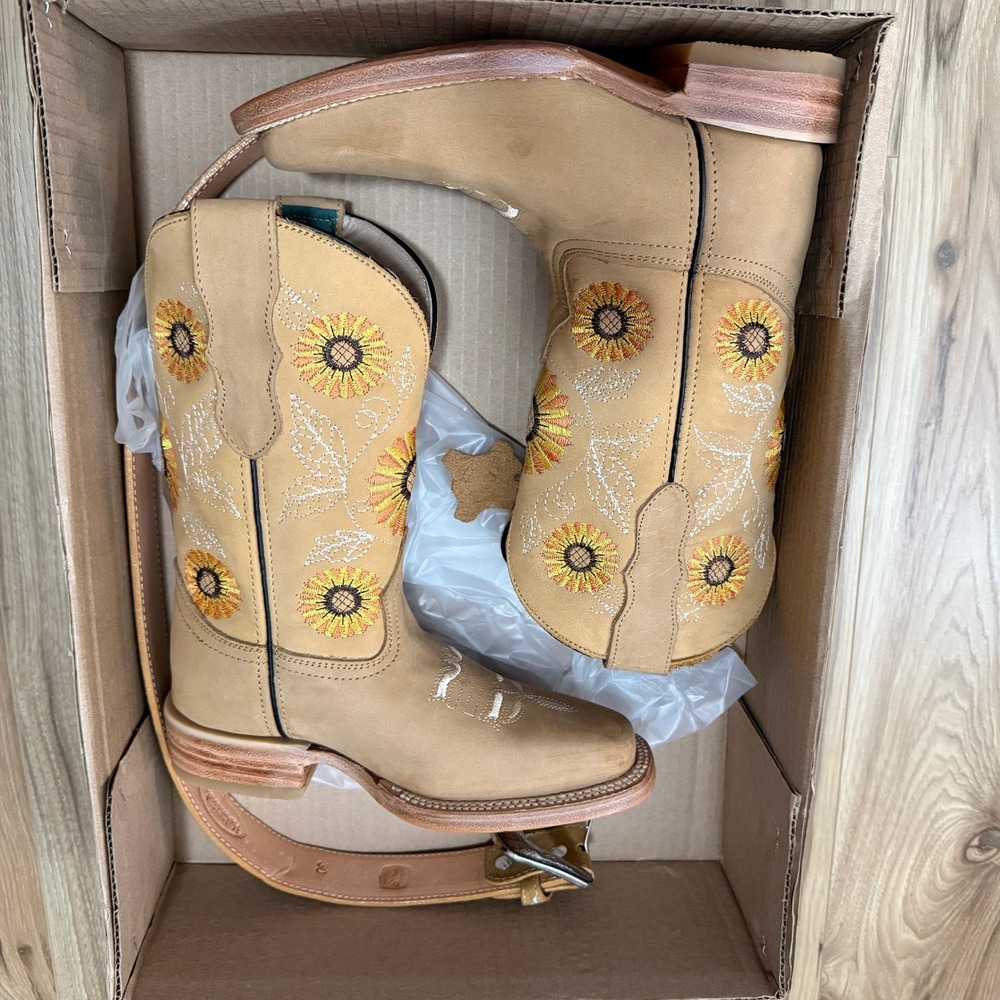 Halcones Sunflower Embroidered Nobuck Leather Rodeo Boots & Belt Set Size 3